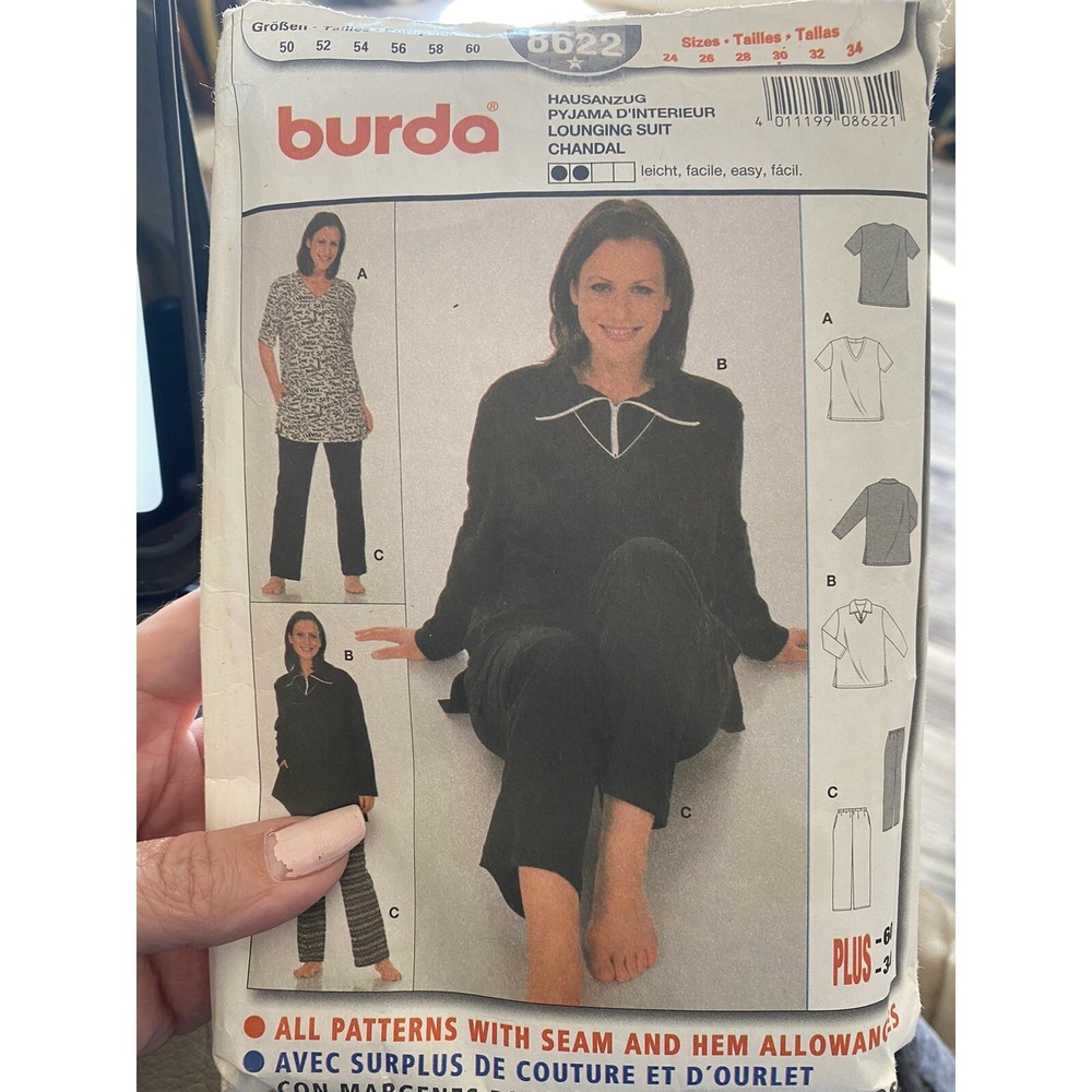 Burda 8622 Pajama Lounging Suit Sewing Pattern Plus Size 24-34 Cut Complete